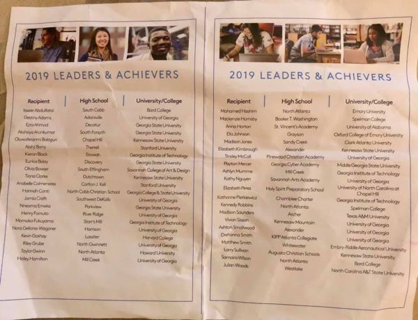 Leaders and Achievers program with name listing